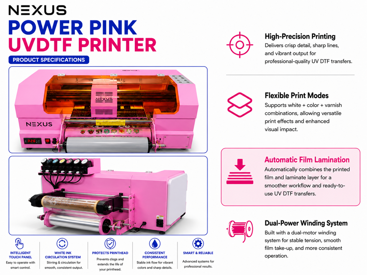 NEXUS POWER PINK UVDTF - 13 Inch Roll to Roll Printer