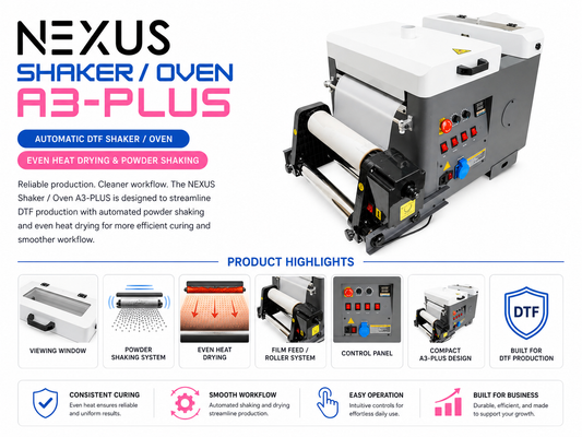 NEXUS DTF A3-PLUS automatic shaker and oven with powder shaking, even heat curing and film feed system