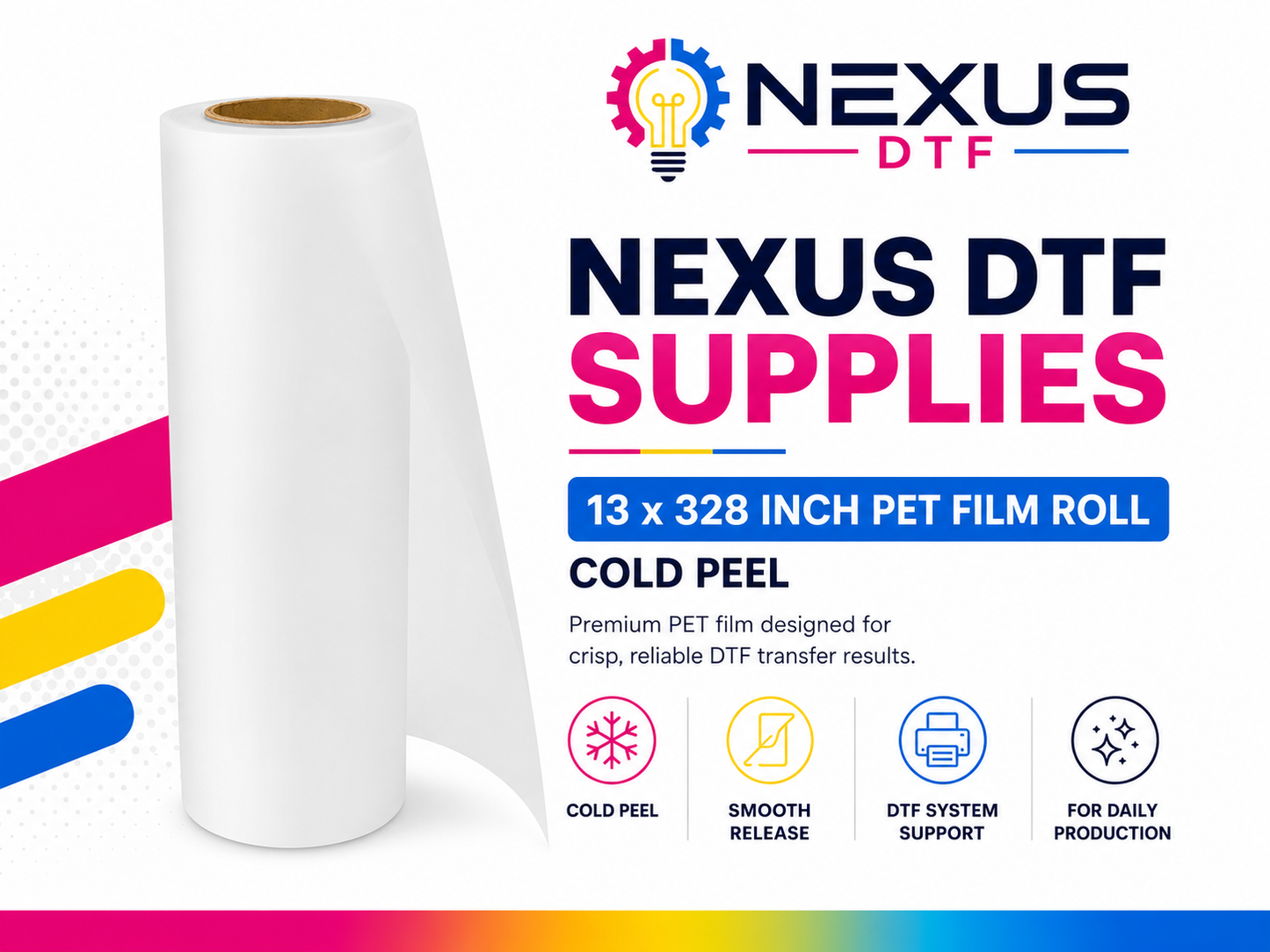 NEXUS DTF 13 x 328 inch cold peel PET film roll for DTF transfer printing